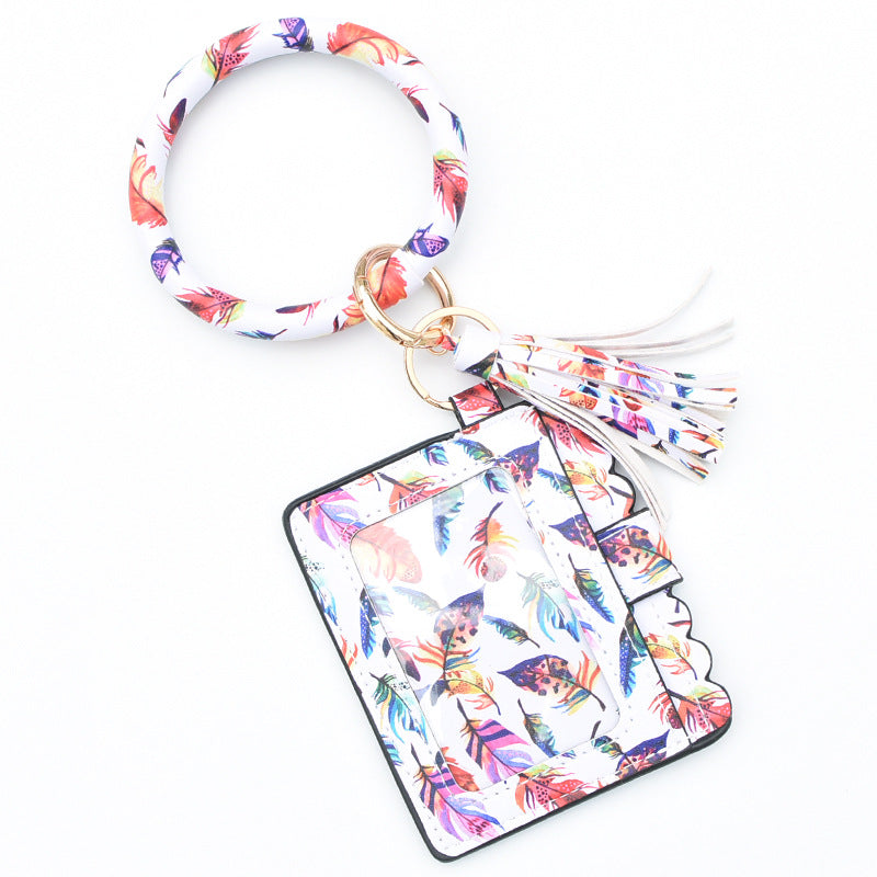 Venta al por mayor PU cuero leopardo cuero titular de la tarjeta muñeca llavero